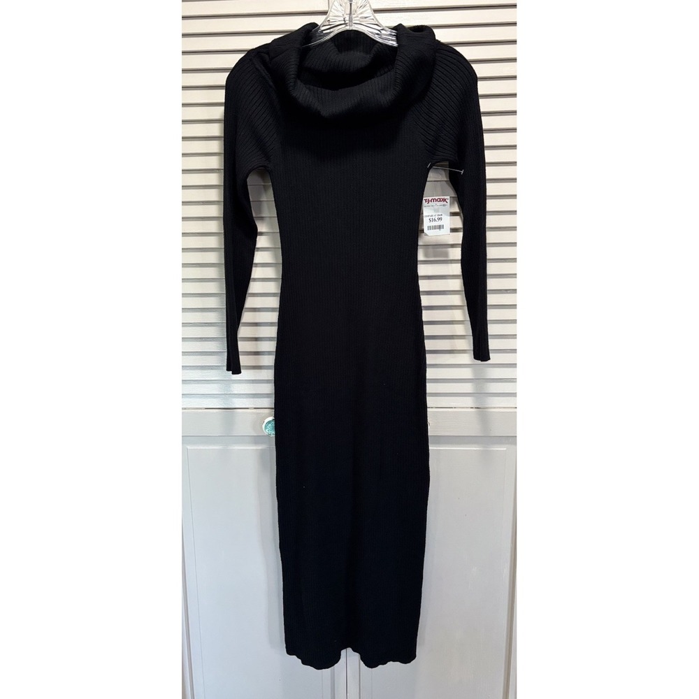 Freshman 1996 Sweater Dress Long Sleeve Bodycon Size Sm Cowl Neck Black NWT
